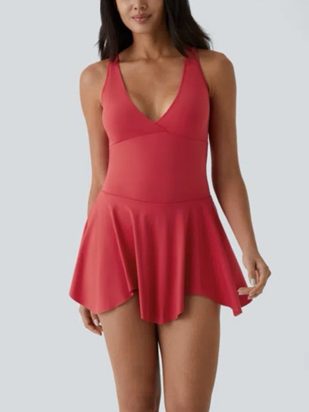 Halara V Neck Racerback Athletic Dress Large NWT Red Active Handkerchief Hem